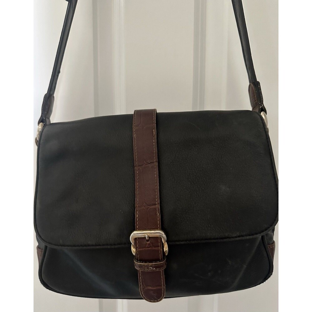 Laura Scott Black And Brown Vegan leather VTG Crossbody Multi Pocket Organizer
